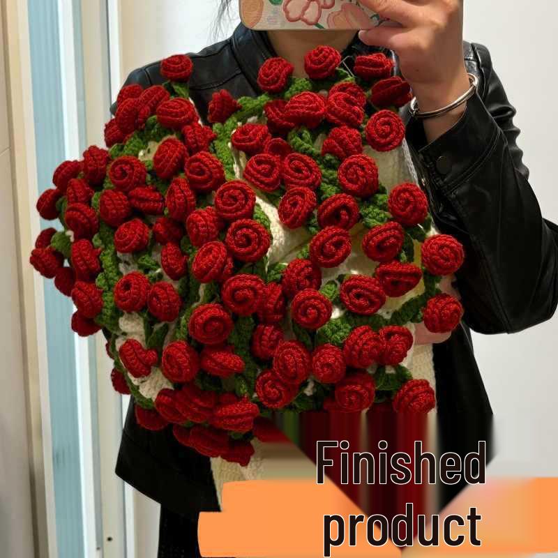 Hand-knitted Rose Bouquet Flower Blanket for Office Naps