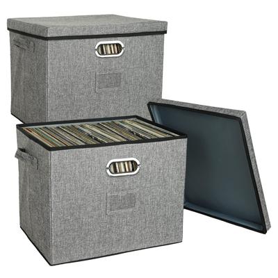 12 Inch Vinyl Record Storage Box with Lid and Stylish and Practical LP Record Organizer for Over 100 Single 2 Pack Suitable for Living Concert Hall or