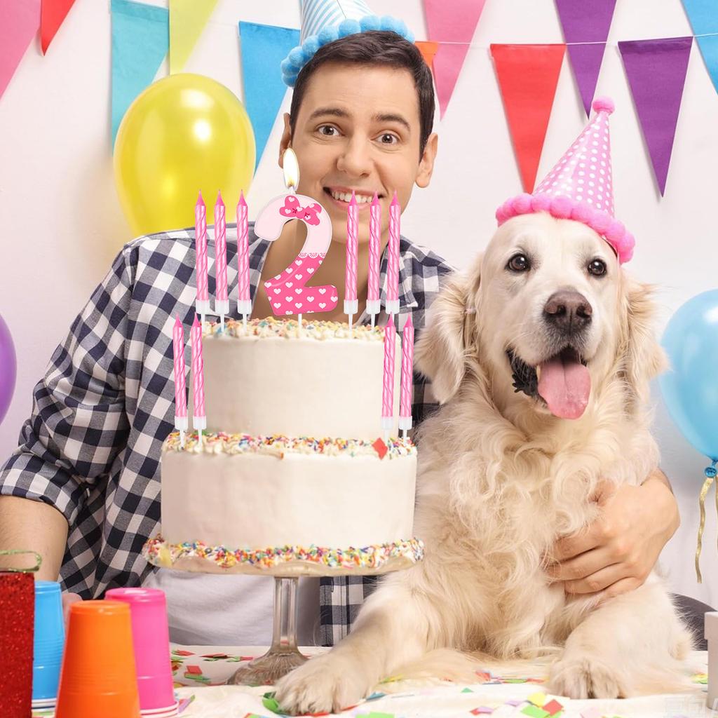 11pcs Pink Bow Number 0-9 Birthday Candles, Cat Cartoon Birthday Decorations for Girls, Wedding Anniversary Party Supplies