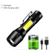 Mini LED Lommelykt USB Oppladbar Zoombar Lommelykt Høy Effekt Bærbar Spotlys Vanntett Lang Rekkevidde Utendørs Camping Lanterne