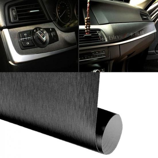 12"x60" Schwarzes gebürstetes Aluminium Vinyl Blasenfreier Folien-Wrap Aufkleber Decal Luft