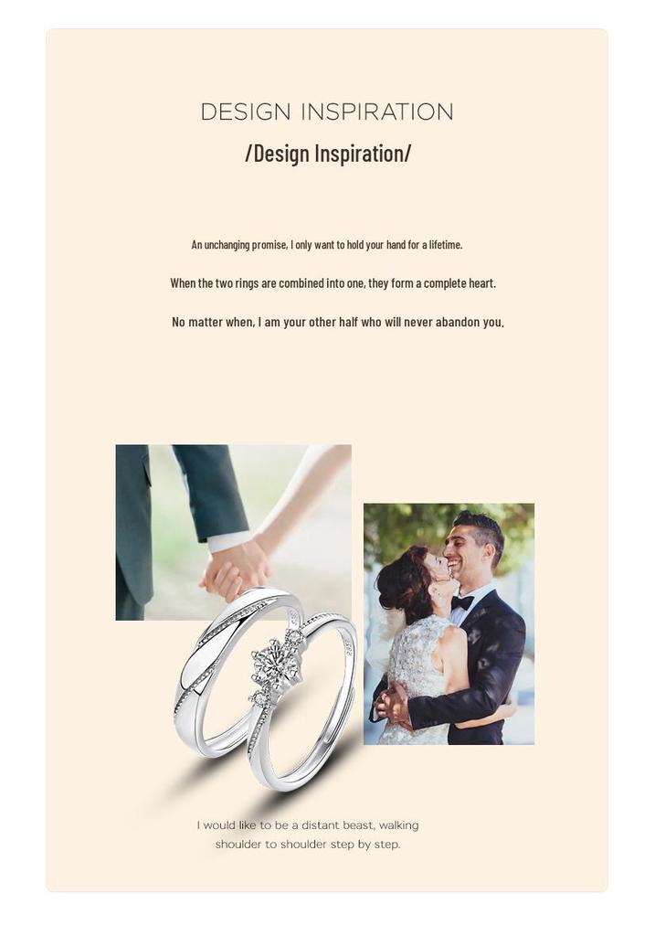 Tichiya S925 Sterling Silver Couple Rings - Love At First Sight, Niche Design, High-End Feel