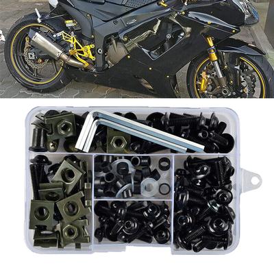 Complete 177PCS Motorcycle Fairing Bolt Kit M5 M6 Screws Nuts Washers and Wrench for Windshield Fender Trim Fix