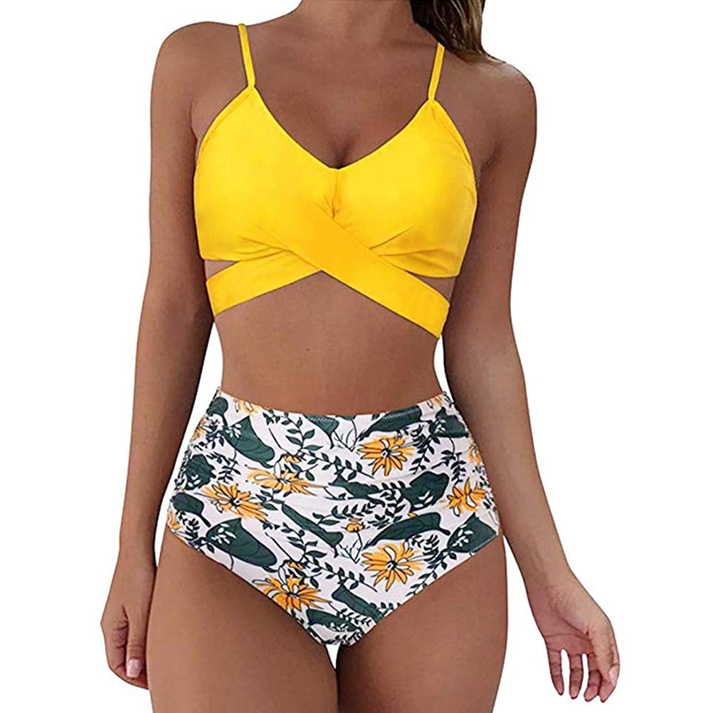 Hot 12 Colors Women Slim Bikini Sets High Waisted Sexy Swimwear 2 Pieces 2026 Solid/Floral Ruched Brazilian Swimsuit Cross Front