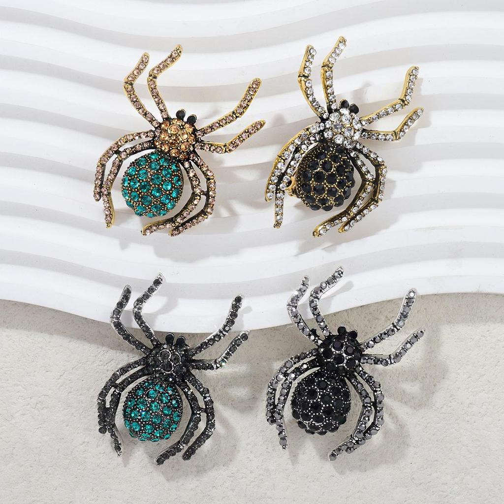 Vintage Schwarzer Diamant Spinnenbrosche: Strass Metall Korsage für Halloween