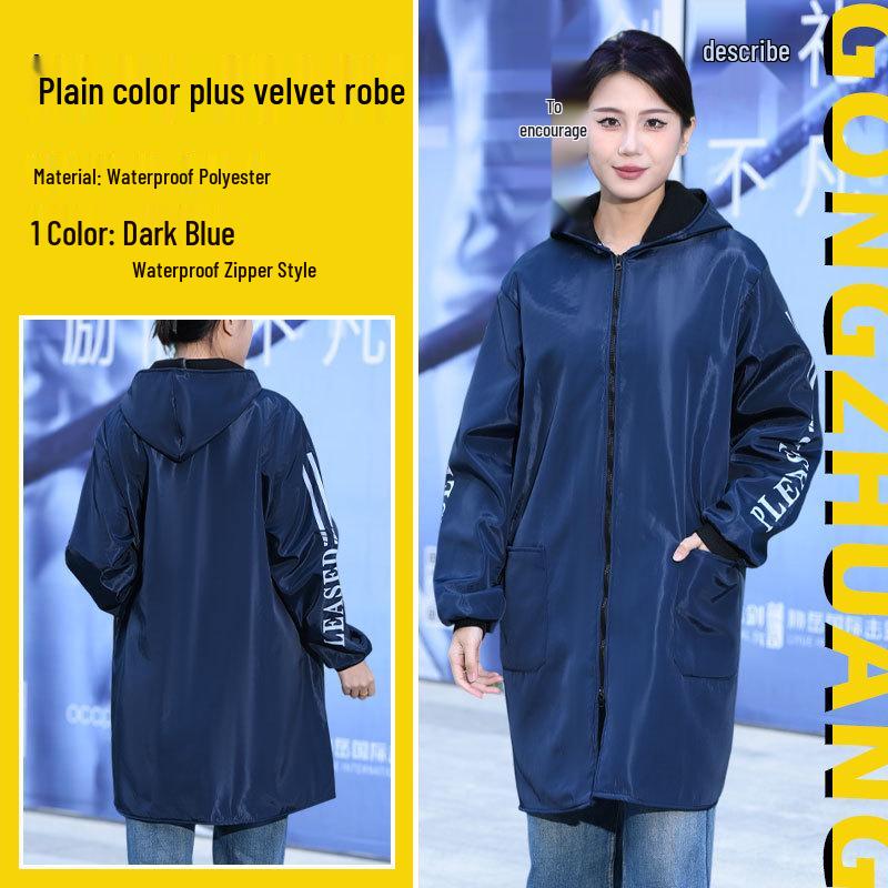 

Hooded Waterproof Plus Velvet Blue Winter Coveralls - Warm, Thick, and Long-sleeved for Cold Protection Large size