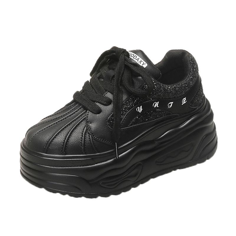 Women Spring Thick Bottom Genuine Leather Sneakers Chunky Breathable Casual Dad Shoes Female High Platform White Sport Shoes 8CM