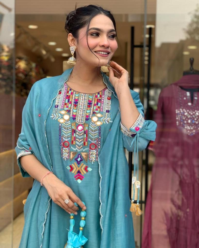 Indian Women Designer Kurta Pant Dupatta Set Bollywood Top Tunic Kurti Salwar Suit Dress