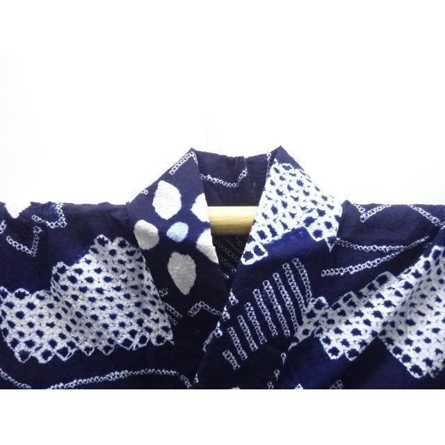 Used [A-rank beautiful item] Arimatsu Narumi genuine shibori flower pattern kimono | Deep blue with running water pattern | Traditional craft shibori