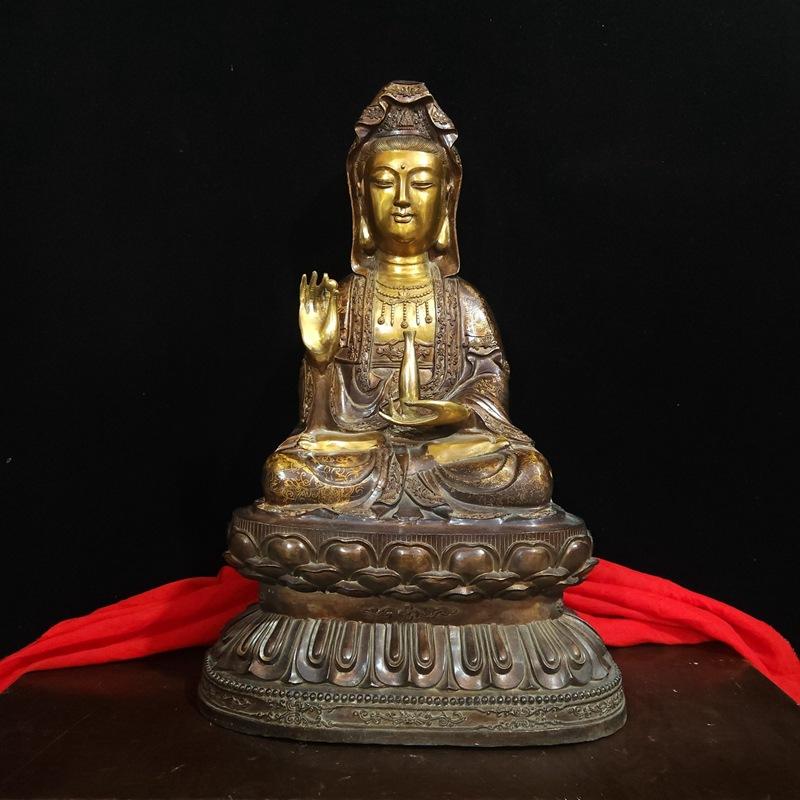 Style Full Color Painted Copper Home Decor Craft Ornament South Sea Lotus Guanyin Buddha Statue Decoration