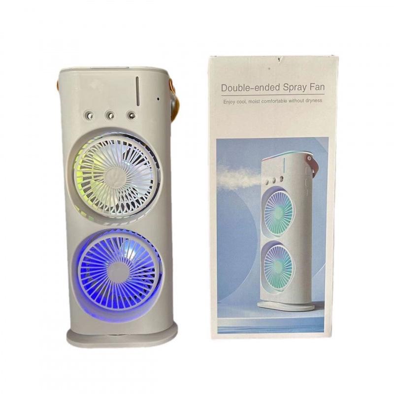Dual Head Shaking Desktop Fan with Ice Mist and Three Air Outlets