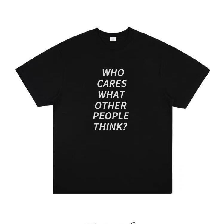 WHO CARES American Retro High Street Print Short-sleeved T-shirt for Men and Women, Loose Base, Couple Half-sleeved Summer