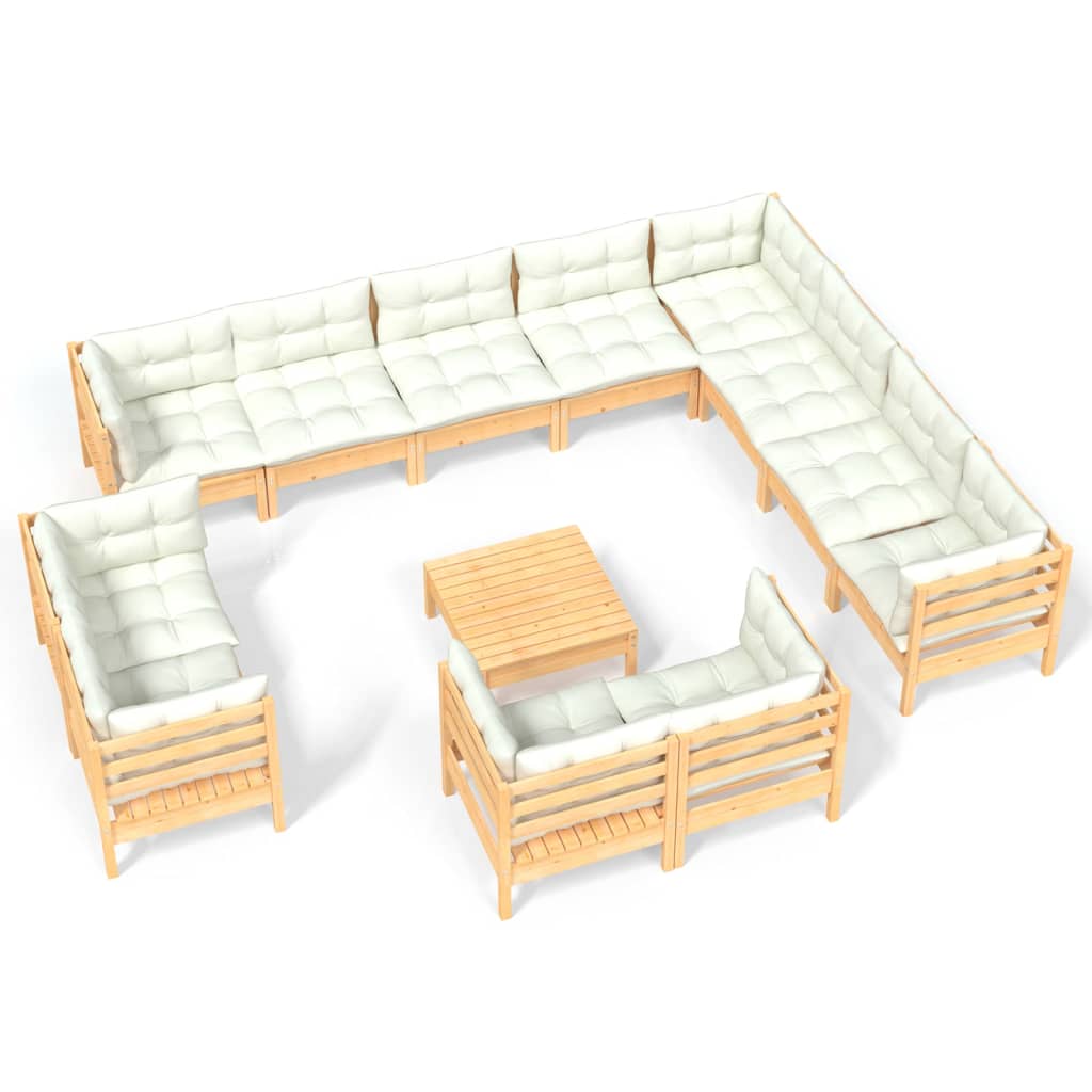 Vidaxl 13-Cz. Set da Giardino, Cuscini Crema, Pino