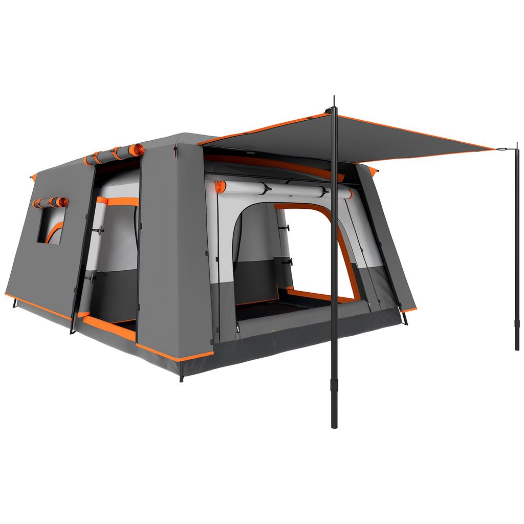 Camping tent for 4-6 people, lightweight, stable, waterproof tunnel tent with canopy and groundsheet, dark gray