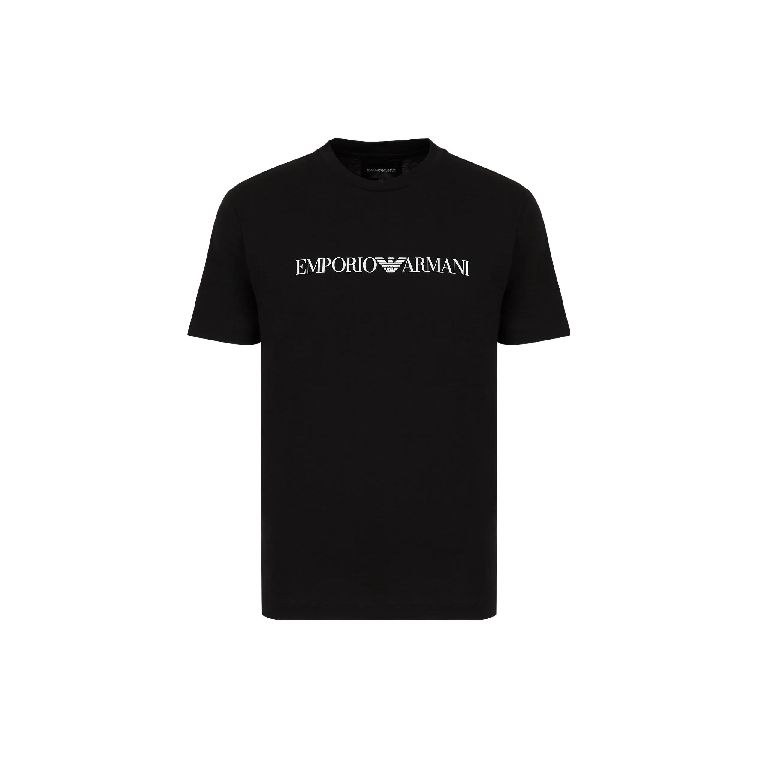 Мужская футболка Emporio Armani с принтом букв прямой крой круглый вырез короткий рукав Черный 8N1TN51J-PZZ1-0021 S 9280₽