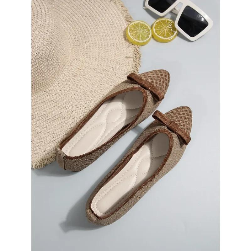 

Женские повседневные туфли с бантом и острым носком из дышащей сетки, удобные женские легкие туфли на шнуровке с мягкой подошвой, балетки Zapatos De Mujer 43 коричневый