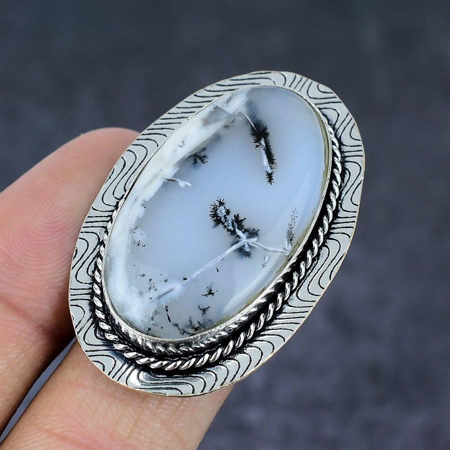 Dendrite Opal Gemstone 925 Sterling Silver Jewelry Gift Ring Size 8 b2P18