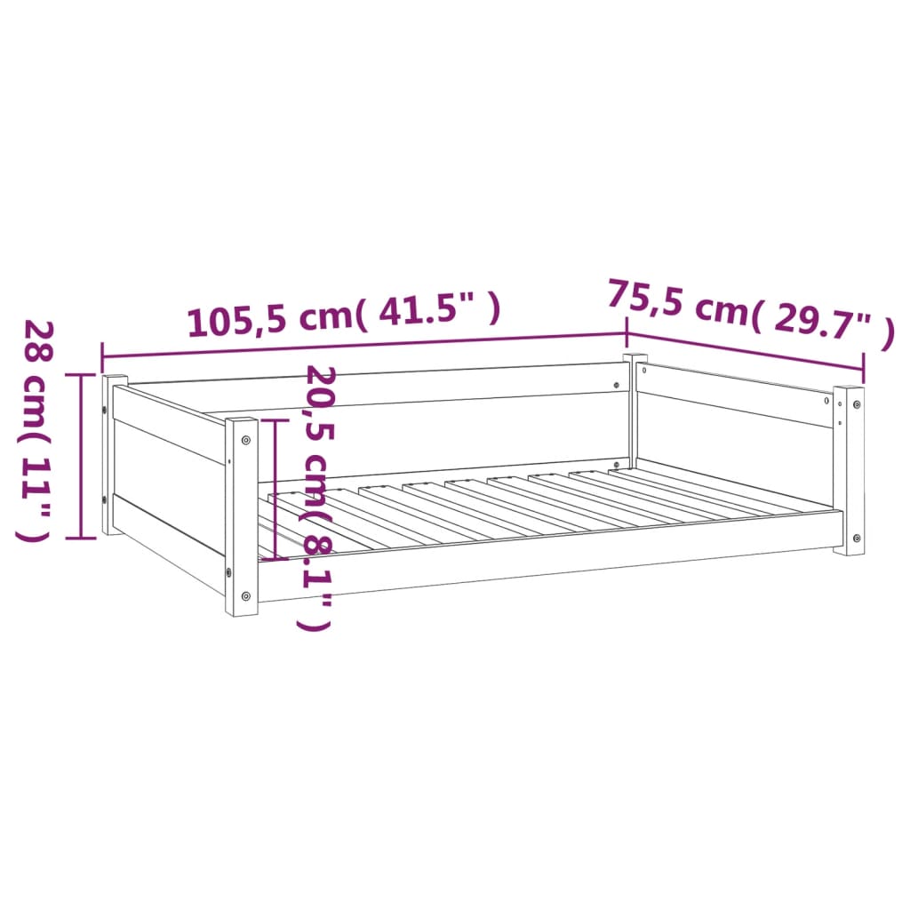 Dog Bed White 105.5 X 75.5 X 28 Cm Solid Pine Wood