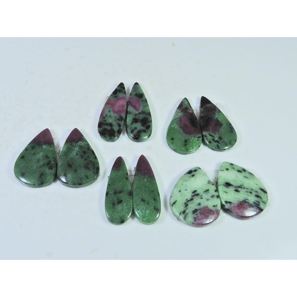 Natural Ruby Zoisite Matched Pair Pear Cabochon Loose Gemstone 05 Pair Lot C-2030