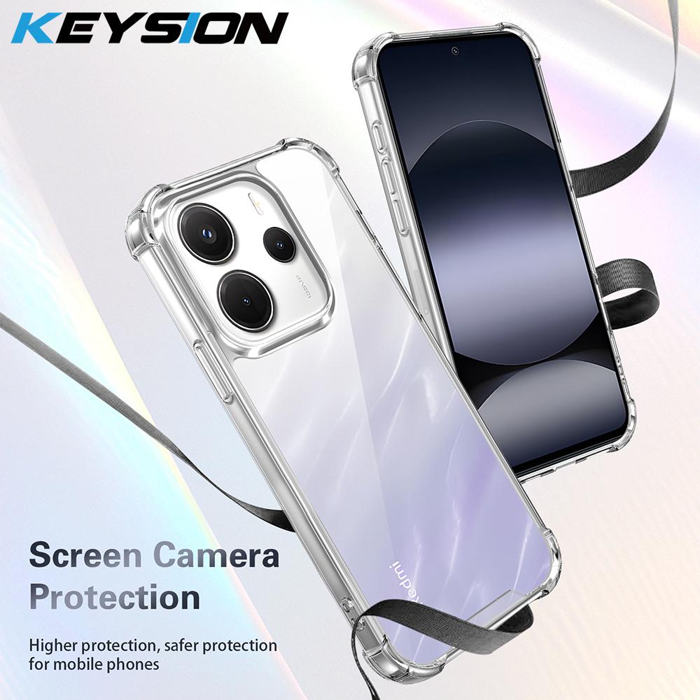 KEYSION Four-Corners Shockproof Transparent Case for Redmi Note 14 4G 5G Soft TPU+PC Clear Phone Cover for Redmi Note 14 5G