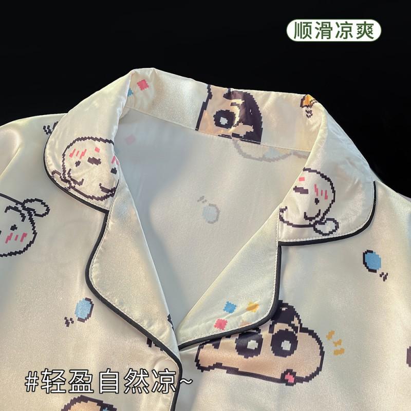 2026 Kids Pajama Set Ice Silk Short Sleeve Long Pants Cartoon Print Sleepwear Girls Boys 8 Years