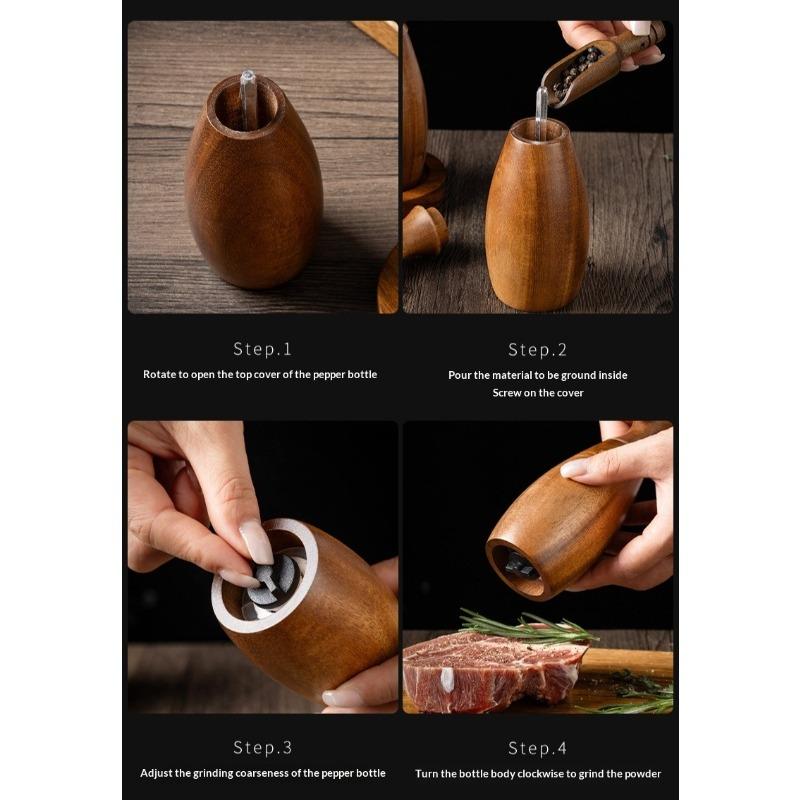 New Acacia Wood Pepper Grinder Nordic Western Restaurant Spice Shaker Solid Wood Sea Salt Grinder Bottle Pepper Mills Seasoning Jar