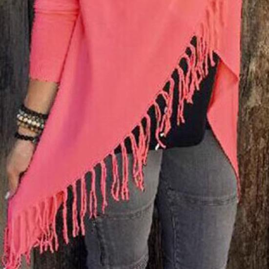 Women's Tassel Hem Shawl Cardigan Asymmetric Hem Pullover Poncho Coat Fringed Cowl Neck Wrap Cape Outerwear