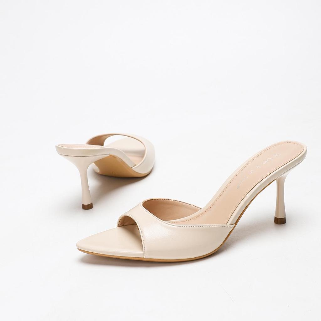 Mules da Donna Stile Europeo e Americano con Tacco Alto a Spillo, Punta Aperta e Una Fascia