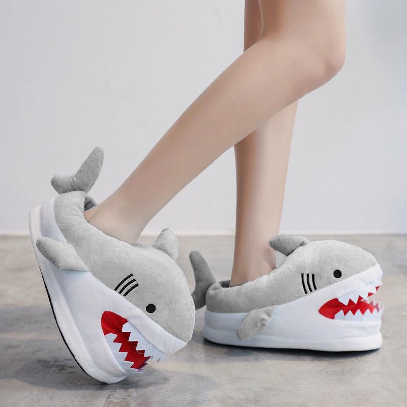 Cartoon Shark Parent-Child Non-Slip Warm Fur Slippers for Autumn & Winter 30-35 (Child)