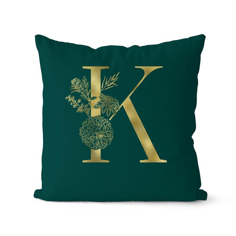 45x45cm Oro 26 Lettere Verde Federa Foglia Fiore Pianta Soggiorno Divano Ufficio Copricuscino Decorazione Casa