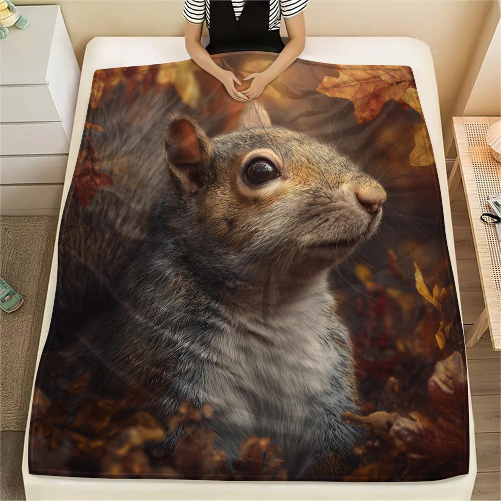 Eichhörnchen, gemustert, Flanelldecke, Hohe Qualität, Bequem für alle Jahreszeiten, Heimdekoration, Wärme und Komfort, Perfekt für Geschenke.