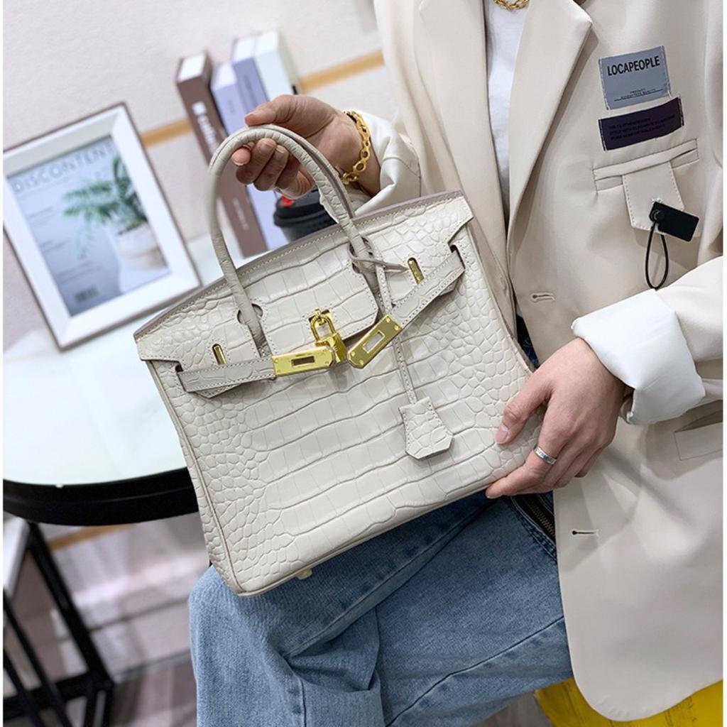 Platinum bag 30 inch crocodile pattern first layer cowhide genuine leather European and American foreign trade large-capacity hand bag cross-border