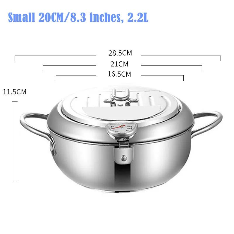 

ANYOHOE 304 Нержавеющая сталь Глубокая фритюрница с термометром Кухонная фритюрница Темпура для курицы Картофель фри Рыба Креветки