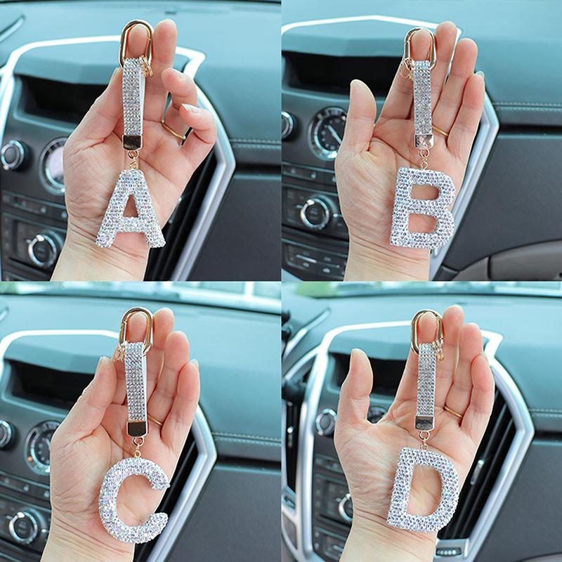 Fashion Sparkling Rhinestone Alphabet Keychain Cute Letter Charm Key Ring Exquisite Backpack Decoration Accessories Gifts