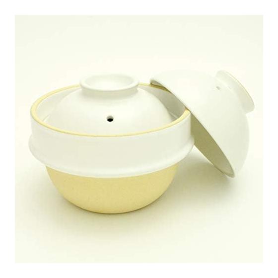 Mashiko Ware Kamacco Rice Cooker, White, 1 Go (approx. 180ml), Earthenware Pot with 2 Types of Chopstick Rests