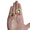 Retro Exquisite Stainless Steel Gold Color Sun Moon Natural White Crystal Stone Dangle Earrings for Women Jewelry Accessory Gift
