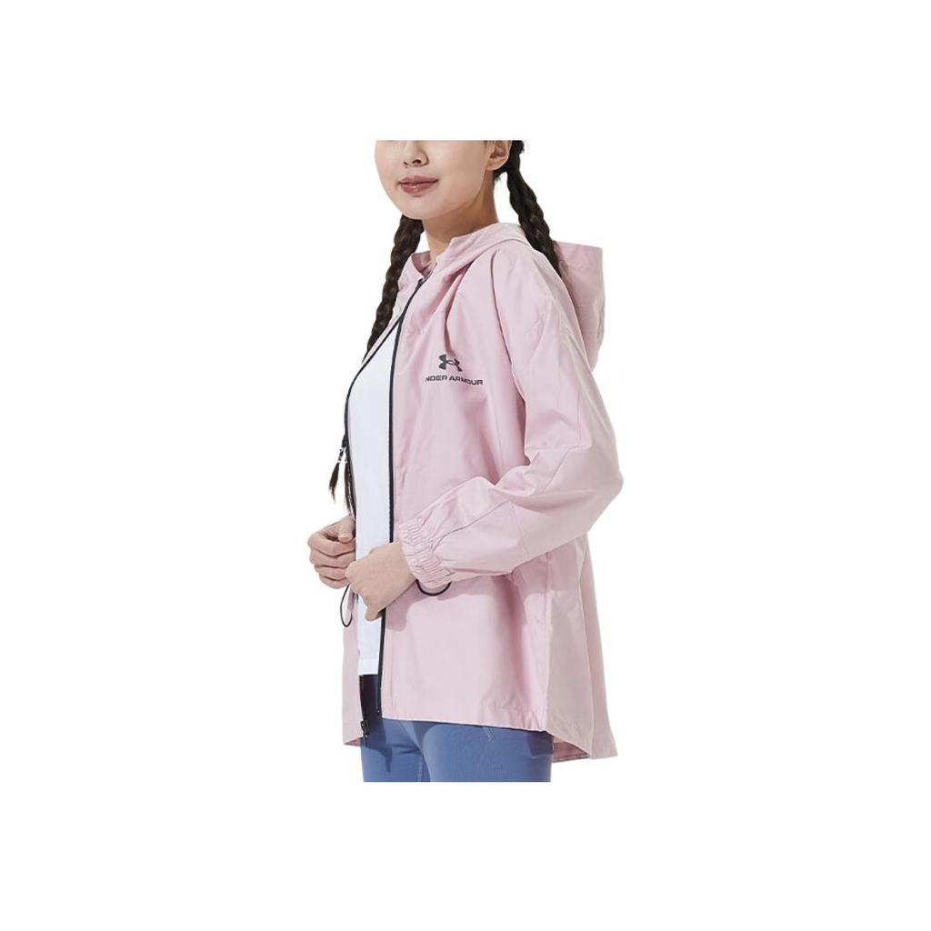 Under Armour Rush Series Printed Logo Zip-Up Hooded Sports Jacket Women jackets Pink 1369848-676