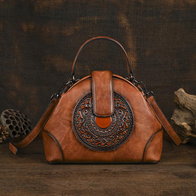 

Johnature Винтажные сумки через плечо с тиснением в виде тотема для женщин, большая вместимость, универсальная сумка коричневый