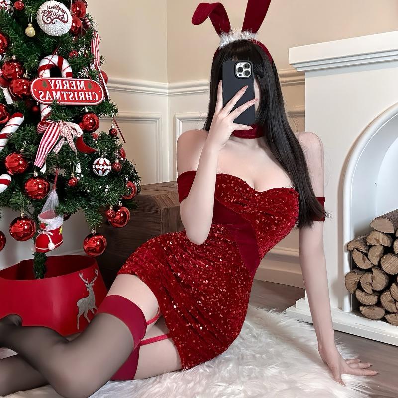 Chaomu Sexy Underwear Spicy New Christmas Uniform Pure Desire Suspender Dress Valentine's Day Dating Robe Sexy Cover