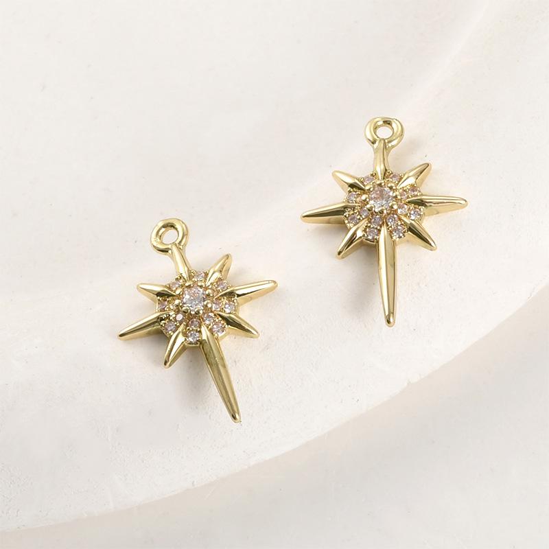 14k Gold-Plated Star Cross Diamond Pendant for DIY Jewelry