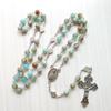 62KD Rosary Beads Necklace 6mm with Jesus Christ Crucifix for Cross Catholic Pendant Party Gift