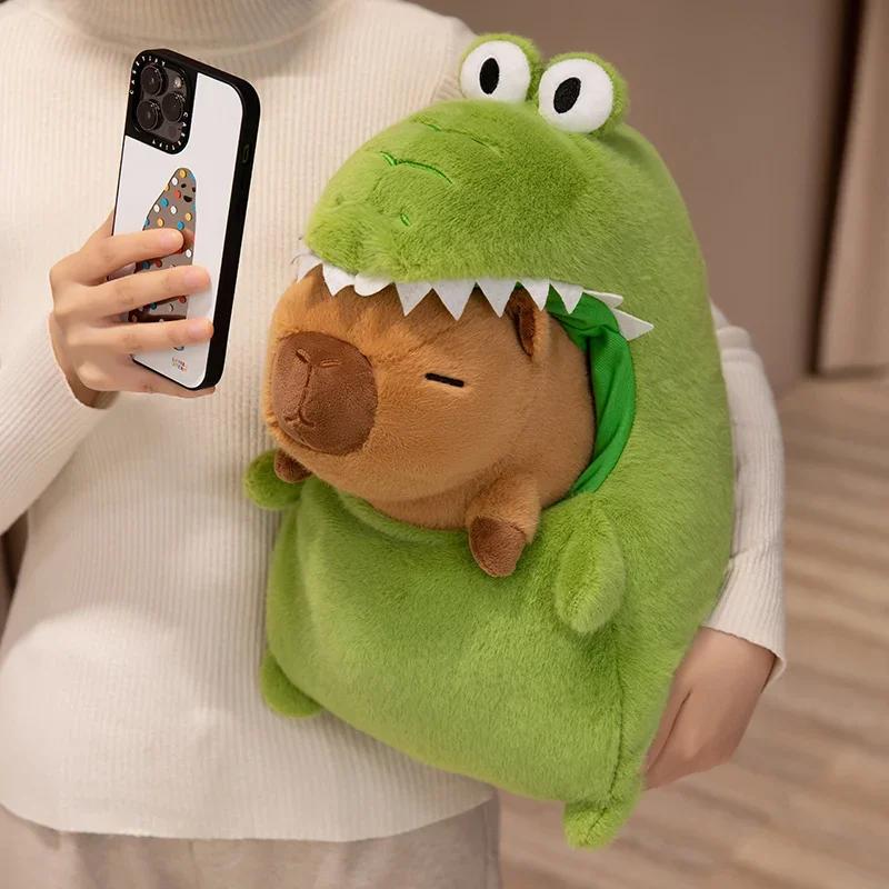 New Capybara with Green Dinosaur Plush Doll Cute Soft Stuffed Animals Capibara Anime Toy Kawaii Plushie Christmas Gift