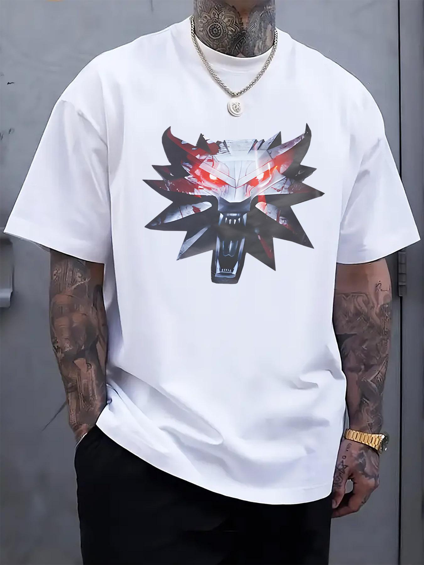 Black T-shirt with Intricate Skull Print - Casual Crew Neck M