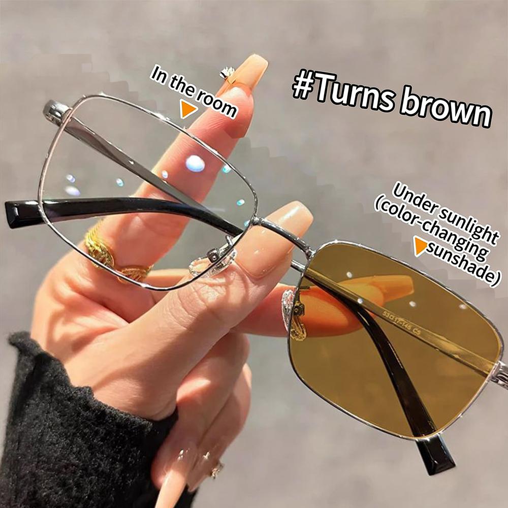 Color Changing Anti Blue Light Glasses Photochromic Glasses Retro Metal Frame Glasses Computer Eyeglasses Chameleon Sunglasses
