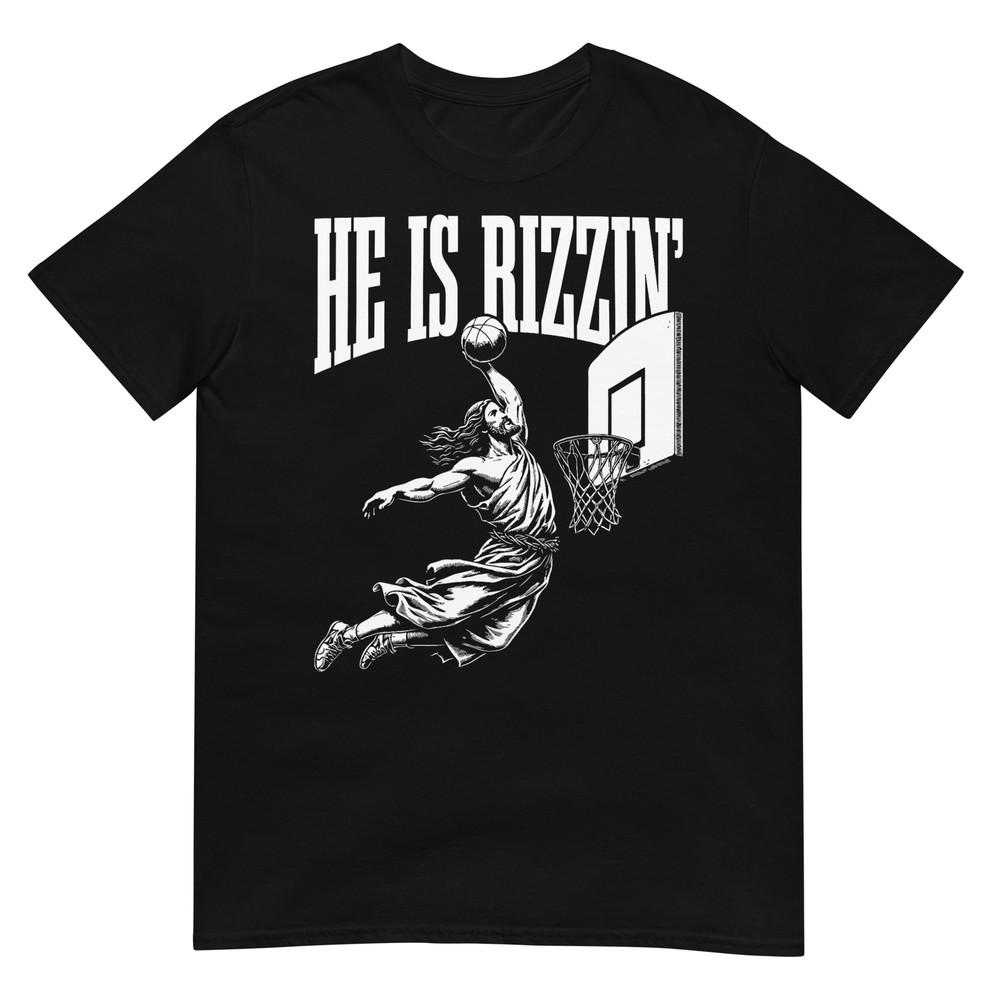 

He Is Rizzin Funny Jesus Basketball Meme T-Shirt 2XL