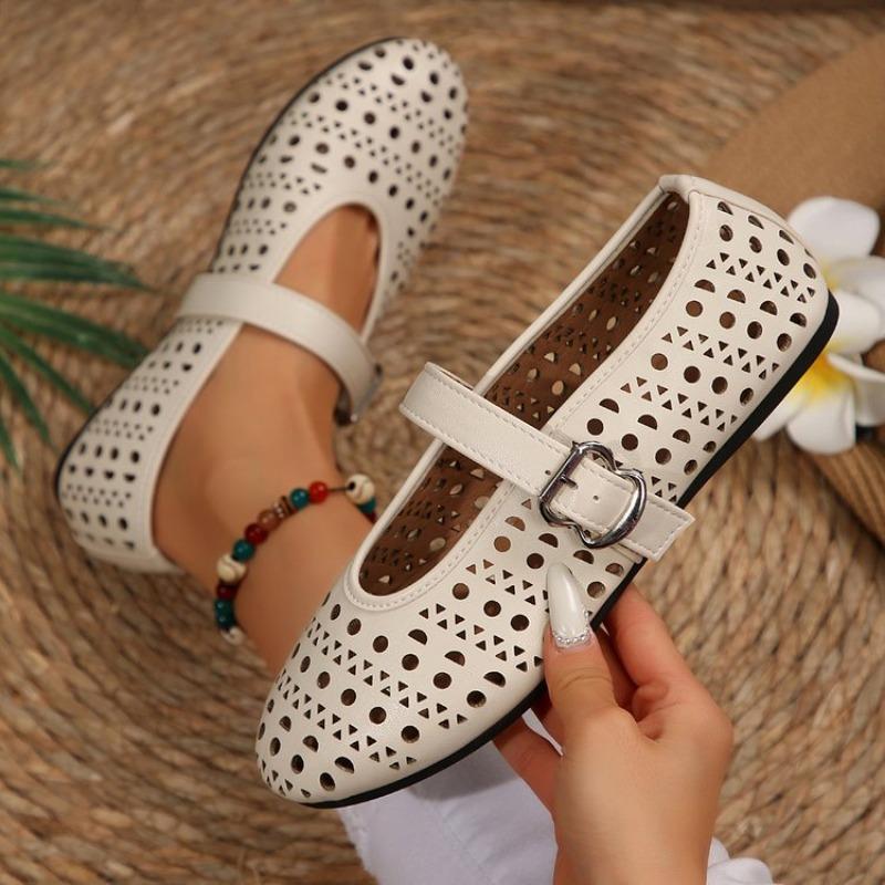 Damen Übergröße Französische Lochleder Ballerinas Minimalistisches Design Mary Jane Schuhe Frühling