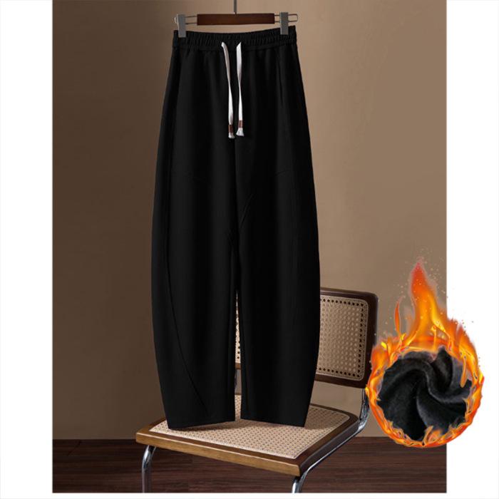 2024 Women's Korean Wide-Leg High-Waist Velvet Pants - Autumn/Winter Collection with Drawstring and Loose Fit.