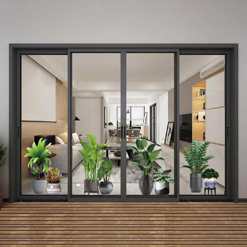 Potted Green Plant Wall Sticker Turtle Back Bamboo Leaf Decor for Restaurant Living Room Balcony Glass Door Bathroom Vinyl Adhesive Decal