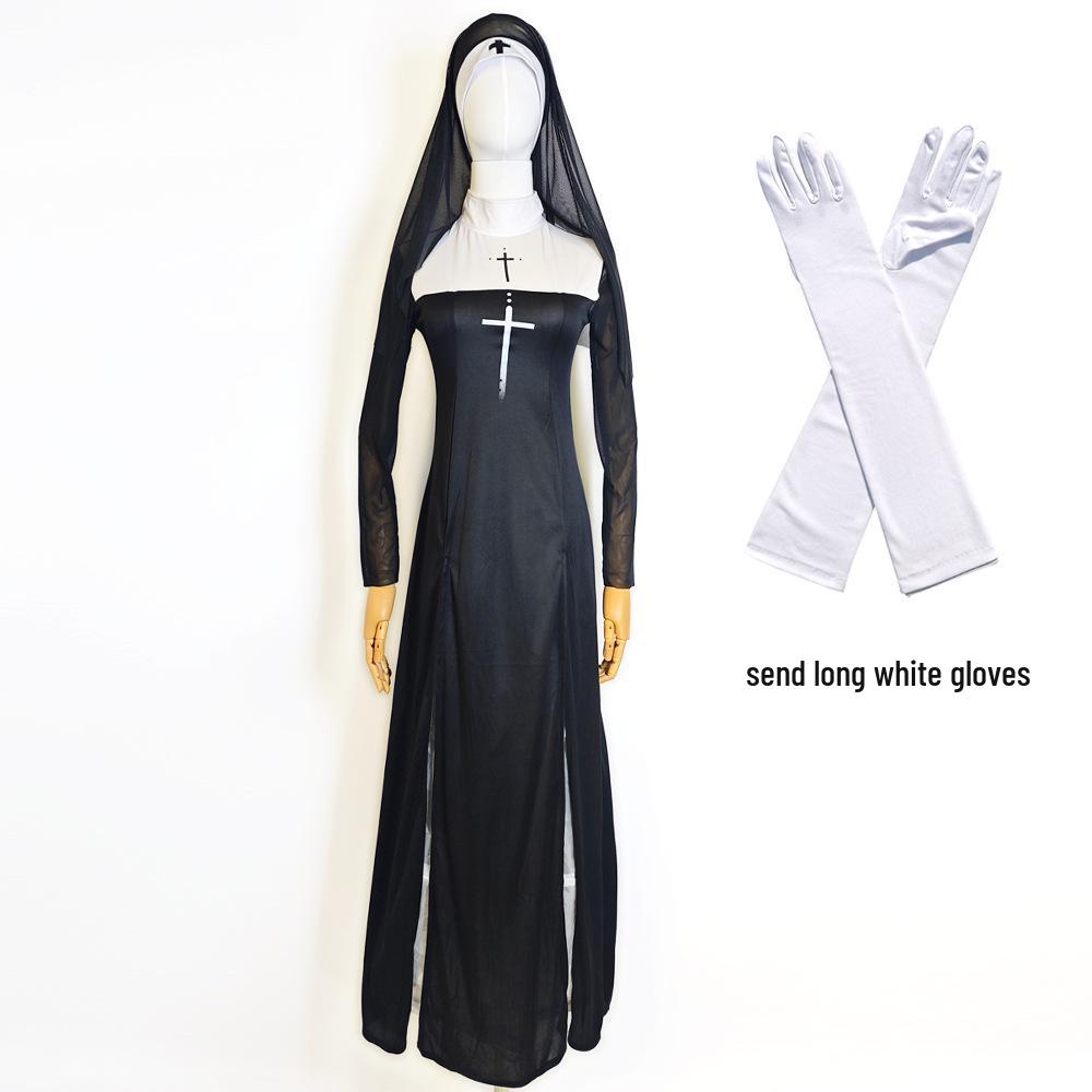 Sexy Halloween Nonne Vampir Cosplay Kostüm - Schwarze Hexe Magd Rollenspiel