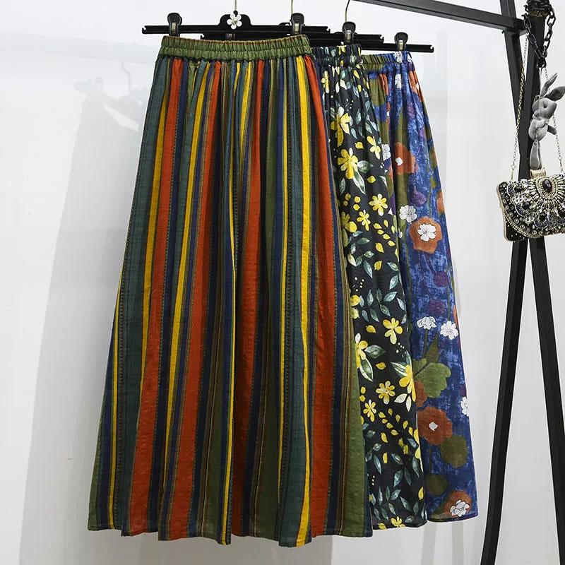 Jupe en coton mi-longue pour femme, décontractée, polyvalente, élastique, ample, confortable, grande taille, plissée, été